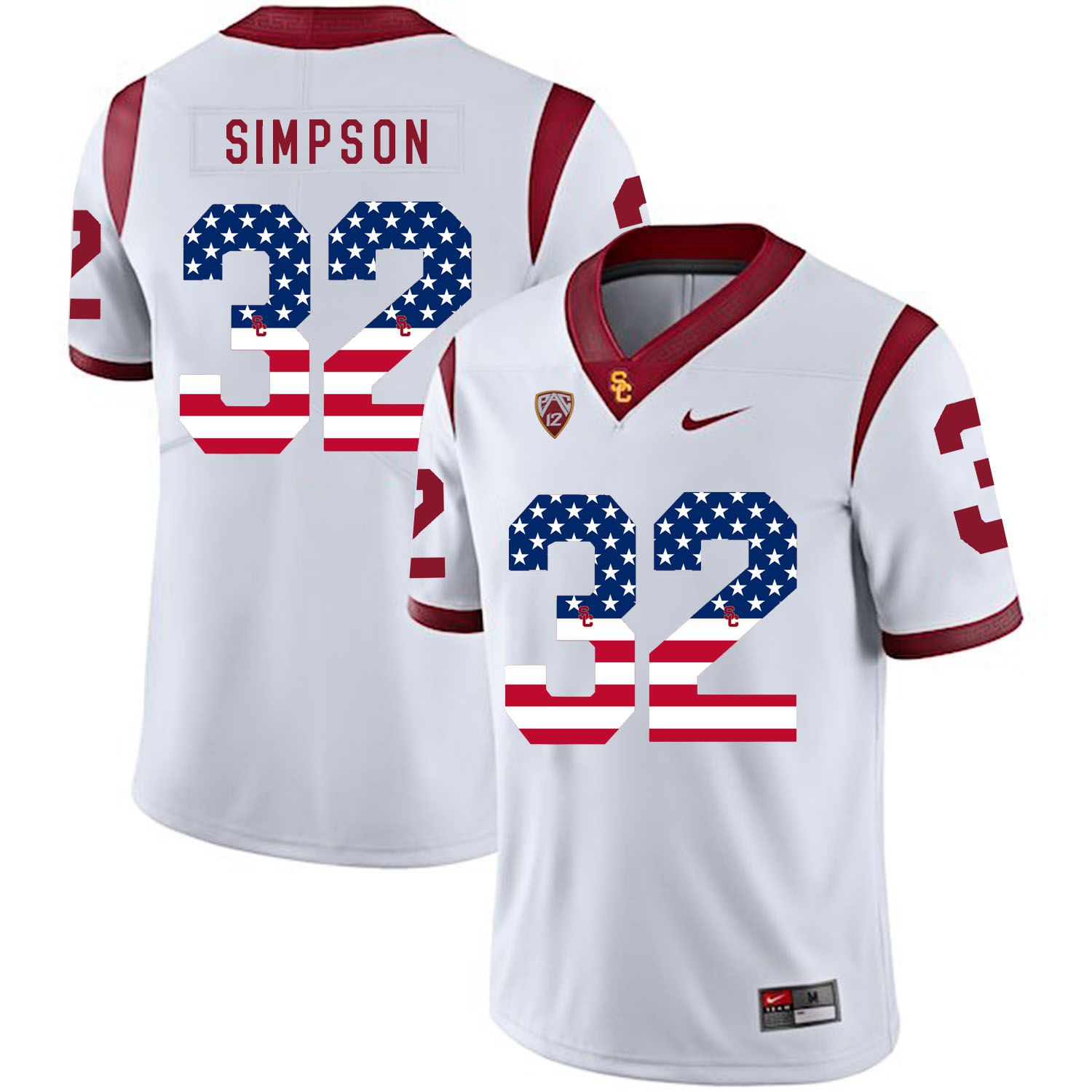 Men USC Trojans 32 Simpson White Flag Customized NCAA Jerseys